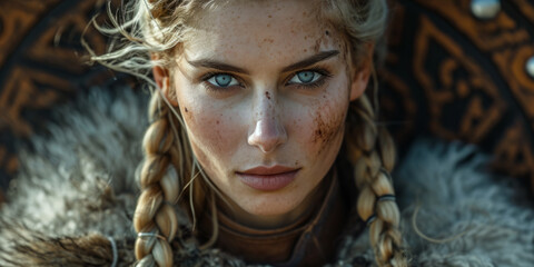 Wall Mural - Beautiful female viking woman warrior.