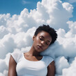 A Woman In A White Top Sleeps On Soft Comfortable Clouds, Illustration