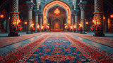 Fototapeta  - Entrance to an Ottoman empire palace with traditional carpets and lights.
