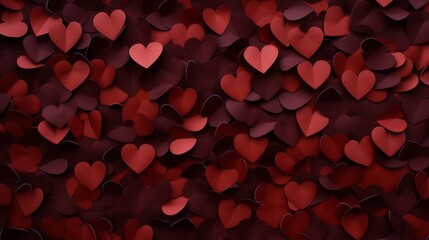 Red hearts forming patterned background, overlapping, with dark, subtle light.