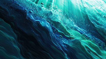 Wall Mural - The fluid backdrop mimics the deep sea complete with various shades of blue and green and subtle glows of light