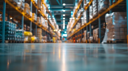 Poster - Blurred image of warehouse. This is a freight transportation and distribution warehouse. Industrial and industrial background