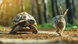 tortoise leading in a hare race in strategy and leadership concept