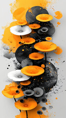 Wall Mural - Cluster, bunch of black and orange mushrooms, arranged in vertical composition.
