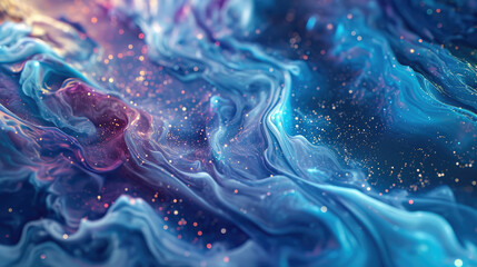 Wall Mural - A fluid background that resembles a starry night sky with swirls of blue and purple