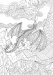 coloring book page for adults and children. Fantasy dragon with wings