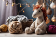Cute knitted horse character 