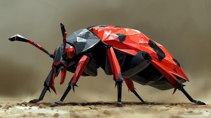 Poster - A red and black ladybug with a large antennae on its head, AI