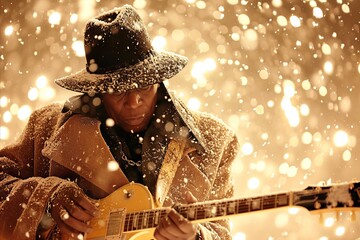 Wall Mural - Captivating street performer mesmerizing audience with vibrant performance under dynamic city lights