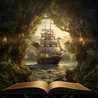 Fairy book tale with pirate ship 3d imagination
