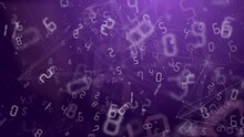 Technology Violet Background With Fly Numbers. Big Data Concept. Digital Abstract Computer Code. Looped Animation.