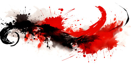 Canvas Print - Splashes of Black and Red Paint. Japanese Abstract Painting.