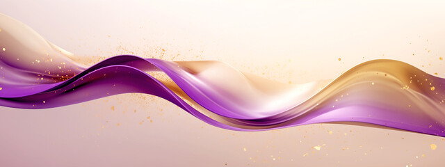 Wall Mural - Golden Flowing Wave with Golden Splashes on Purple Background