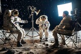 Fototapeta  - Astronaut actors on a movie set, artist's impression, fake moon landing conspiracy theory