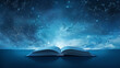 literary constellation. A sky-blue backdrop hosts a constellation shaped like an open book