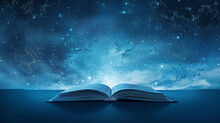 Literary Constellation. A Sky-blue Backdrop Hosts A Constellation Shaped Like An Open Book