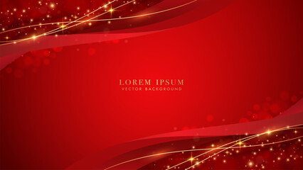 Wall Mural - red luxury background with golden line, red curve, glitter light effect and bokeh