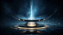 An Abstract Digital Fountain Where Water Flows Upward In Defiance Of Physics