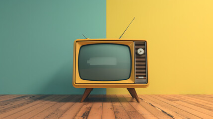 retro televison in colorful 70s style room