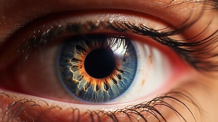 a macro photograph of a human eye with dilated pupils, highlighting the negative impact of light pol