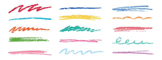 Leinwandbilder - Crayon brush stroke color underline. Chalk pen highlight stroke. Vector hand drawn brush underline element set for accent, crayon texture emphasis element. Color kid chalk vector illustration