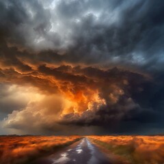 Wall Mural - Dark Stormy clouds with lightening 