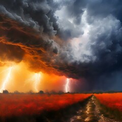 Wall Mural - Dark Stormy clouds with lightening 