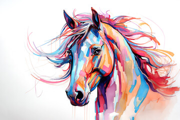 Canvas Print - Beautiful watercolor painting of a horse head on a white background. Mammals, Wildlife Animals. Illustration, Generative AI.