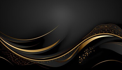 Wall Mural - Black luxury corporate background with golden wavy lines