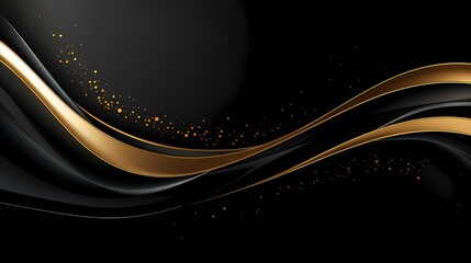 Wall Mural - Gradient black background with gold wavy lines