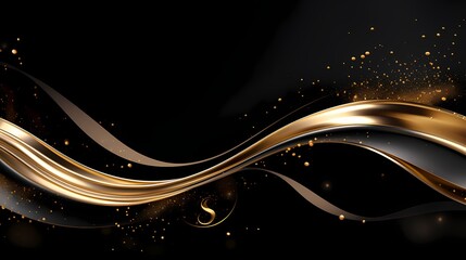 Wall Mural - Gradient black background with gold wavy lines