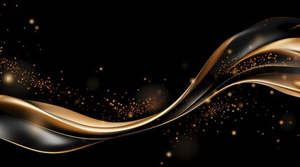 Wall Mural - Gradient black background with gold wavy lines 