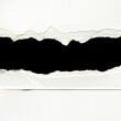 Hole ripped in white paper with black space for your message.