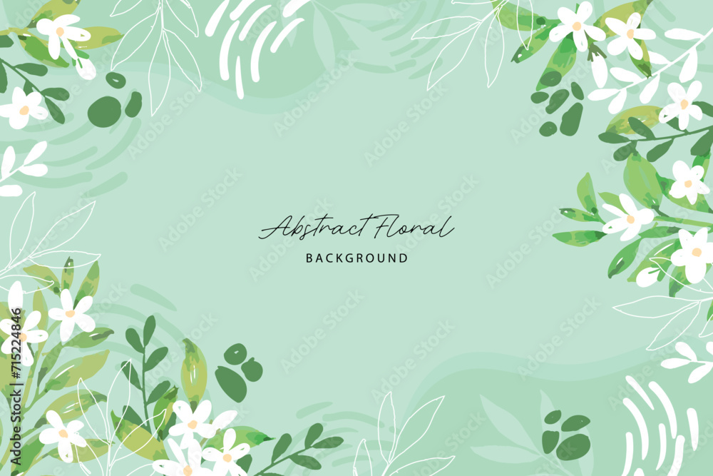 Spring background with jasmine green leaves frame background. Vector