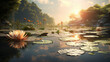 tranquil pond with a single lotus the water surface a mirror to the quietude of nature 3D rendering
