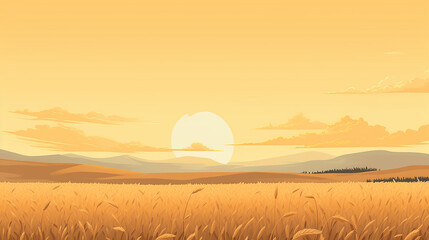 Wall Mural - flat illustration of minimalist wheat field golden stalks pattern convey simplicity and growth