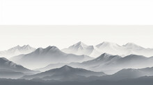 Minimalist Line Art Mountain Range, Capturing The Stark Beauty Of Elevation, Set Against A Dusky Sky