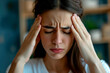 © Phichitpon - woman with migraine or headache holding her head due to pain, generative Ai