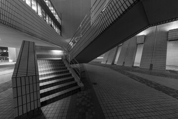 Poster - Staircase of modern architecture in monochrome