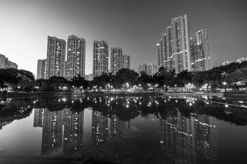 Wall Mural - High rise residential building in Hong Kong city at dusk