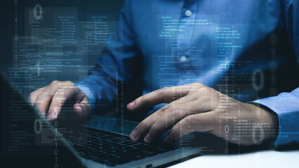 Programmers and cyber security concept.Programmer working on laptop computer technologies design websites and security in Cyberspace.