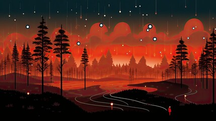 Wall Mural - Internet of things in smart forest fire detection solid background