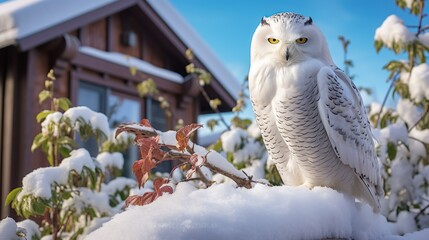 Wall Mural - white owl in winter