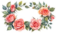 Floral Round Frame, Wreath Of Flowers, Watercolor, Spring Collection Of Hand Drawn Flowers, Botanical Plant Illustration , Elegant Watercolor, Mother's Day, Women's Day, Banner, Templates, Ai