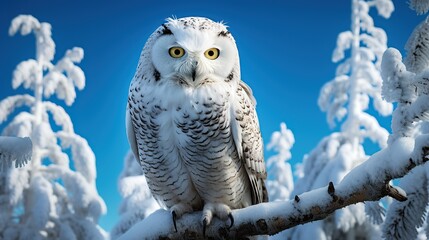 Wall Mural - white owl in winter