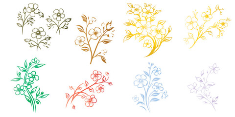 Wall Mural - Set Floral branch and minimalist leaves for logo or tattoo. Hand drawn line wedding