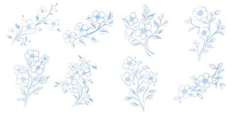 Sticker - Set Floral branch and minimalist leaves for logo or tattoo. Hand drawn line wedding