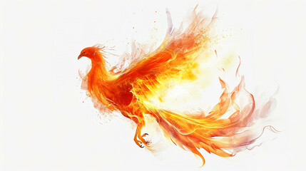 Wall Mural - Phoenix on fire png, isolated on white or transparent background, bird burning