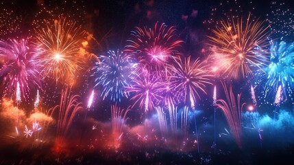 Wall Mural - a symphony of music and fire merges in a spectacular display as brilliant fireworks paint the sky wi