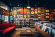 Cozy Record Store with Wall Art.